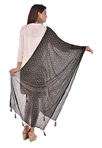Image of YOUTHQUAKE Soft Chiffon Dupatta with Golden Foil Print & Tassels for Women & Girls