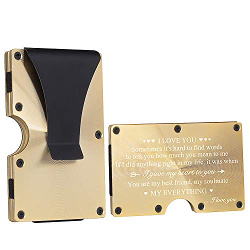 Awofer Personalized Wallet Gifts For Husband Boyfriend Custom Aluminum Wallet With Money Clip Engraved Credit Card Holder For Men Anniversary Christmas Valentine's Day Gifts #TOP5