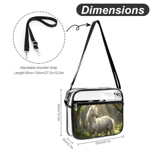 Magical Unicorrn in The Forests Creek Large Clear Stadium Bag Clear Mini Messenger Bags with 2 Compartments Crossbody Bag2