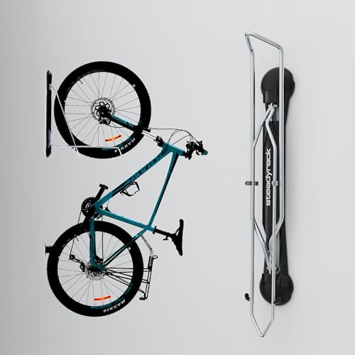 Image of Steadyrack Bike Rack - Pivoting Mountain Bike Rack, Holds Up to 77 lbs, Fits 24 inch-29 inch Wheels, 2.1 inch-2.8 inch Tires, Foldable Wall Mount for Space-Saving Bicycle Storage