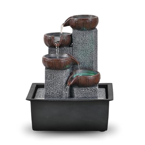 Zimmerbrunnen, Wasserfall, 4 Ebenen, Natursteineffekt, buntes LED-Licht, Innendekoration, Zen und elegant, Tischbrunnen, außergewöhnliche Geschenkidee, H 21 cm - Bkasi Zen\'Light Zimmerbrunnen, Wasserfall, 4 Ebenen, Natursteineffekt, buntes LED-Licht, Innendekoration, Zen und elegant, Tischbrunnen, außergewöhnliche Geschenkidee, H 21 cm - Bkasi Zen\'Light