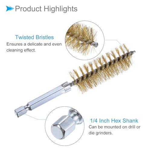 Image of Bore Brush, 19mm Dia 4 Inch Length, Brass Cleaning Wire Brushes with 1 /4 Inch Hex Shank - (Applications: for Power Drill, Die Grinder)