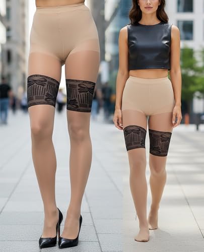 Image of ToBeInStyle Women's Faux Thigh High Opaque Print Nylon Tights