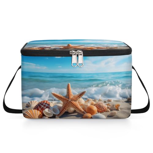 Sea Starfish Lunch Bags for Women Men 9 Cans, Hot & Cold Food Delivery Bag Insulated Grocery Bag Insulated Lunch Box Seashell Cooler Bag for Office Work Picnic Beach