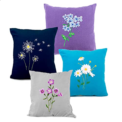 Djzndingjiejie Embroidery Kit For Beginners, Cross Stitch Kits For Adults, 4 Pack Transparent With Floral Plant Pattern Sets Embriodery, Funny Easy Needlepoint Embrodery Crosstitch Kits #TOP5
