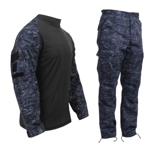 Army Universe Men\'s Tactical Airsoft Combat Uniform Set Combat Shirt & BDU Pants (Midnight Digital Camo, L)