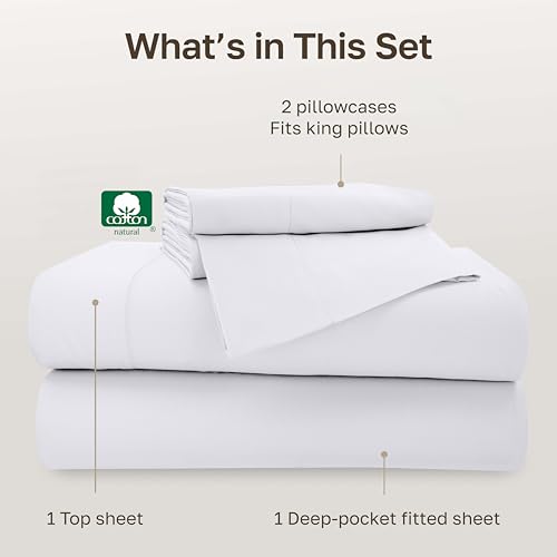 Image of California Design Den 500TC 100% Cotton King Size Sheets Set, White | Good Housekeeping Seal, OEKO-TEX Certified, Silky-Soft Sateen Weave, 4pc Set, 16 inch Deep Pockets, For Hot Sleepers, All-Season
