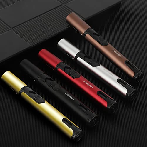 Pen Shape Torch Lighter, Windproof Straight Blue Flame Jet Lighter, 6 Inches Long Lighter With Fuel Visible Gas Window, For Candle Kitchen Welding Bbq Camping Grill (Butane Not Included) (Red+Silver) #TOP6