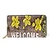 Produktbild GIGIJY Geldbörse mit Aufschrift Welcome Sign with Spring Flower, mehrere Kreditkartenfächer, Tasche für Frauen, echtes Leder, mit Reißverschluss