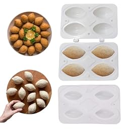 Tissting Kibbeh Maker Mold 7.4cm/2.9inch 4 Grids Meatball Tools Meatball Mould ABS White 2.9in Kitchen Tool Manual Meatloaf Maker Press for DIY Fish Rolls Fried Spherical