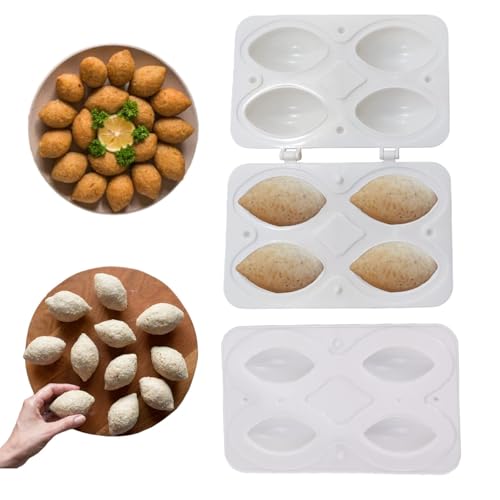 Tissting Kibbeh Maker Mold 7.4cm/2.9inch 4 Grids Meatball Tools Meatball Mould ABS White 2.9in Kitchen Tool Manual Meatloaf Maker Press for DIY Fish Rolls Fried Spherical