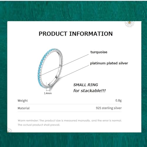 925 Sterling Silver Wedding Band Turquoise Eternity Stackable Engagement Ring, Stackable Ring Eternity Bands for Women, 1.4mm2