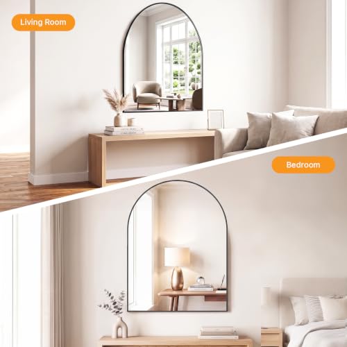 Image of Sweetcrispy 30 inchx40 inch Arched Black Bathroom Mirror, Bathroom Mirrors for Over Sink, Modern Wall Mirrors Arch Decorative for Entryway, Bedroom, Vanity,Horizontal or Vertical Hanging