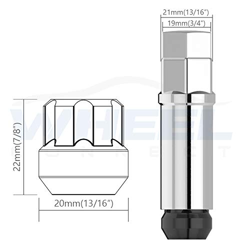Image of WHEEL CONNECT Open End Spline Lug Nuts, Acorn for Conical Seat. Thread 12x1.25, Set of 20 with 1 Key and 1 Storage Bag, for Aftermarket Custom Tuner Wheel with Center Cap. Chrome Finish.M12 X 1.25