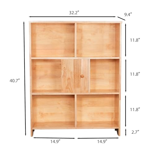 Image of 7 Cube Storage Organizer Wooden Bookshelf, 7 Cube Shelf Bookcase, Small Bookshelf Storage Organizer, 7 Cube Storage Shelf for Bedroom, Small Bookshelf for Living Room and Office (Natural, 7)