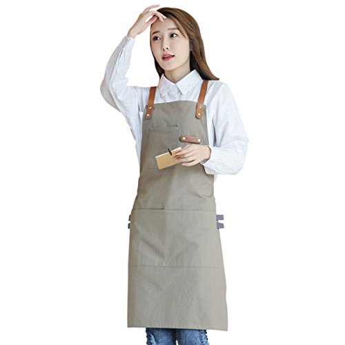 YUENA CARE Ajustable Delantal de Trabajo Mandil de 100% Algodón Unisex con Diseño de Espalda Correas Cruzadas de Moda…