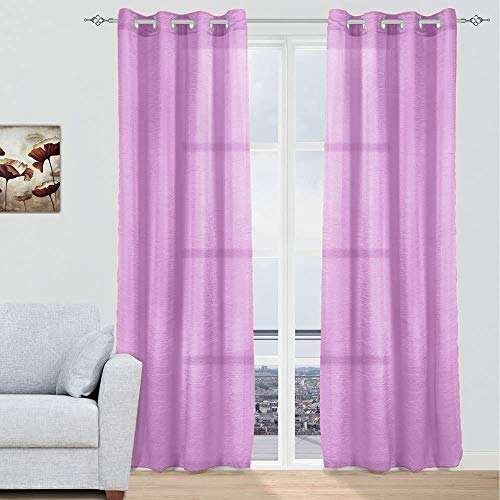 MERCURY TEXTIL - Cortinas Modernas Translucidas 2 Piezas con Anillos Plateados para Ventana, 150 X 260 CM (Lila)