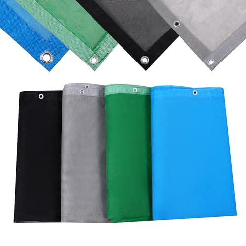 KPSON PVC Coating mesh tarp 6 Oz Protective Cover with Reinforced Edges, Multipurpose for Patio Garden Fences Swimming Pools Construction Dump Trucks Equipment (BLACK, 8'x12')