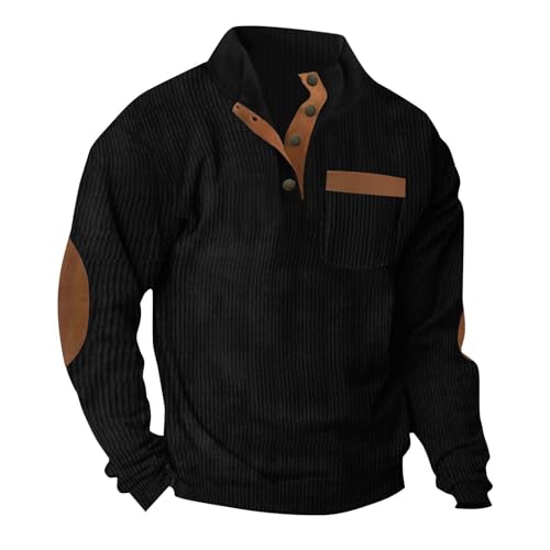 Mens Corduroy Sweatshirts with Pocket Casual Sports Stand Collar Button Sweater Trendy Spring Fall Tops
