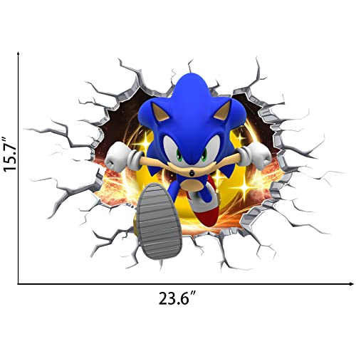 Sonic Wall Decals Realistic 3D Cartoon Wall Stickers Vinyl Self-Adhesive Murals For Nursery Living Room Kids Bedroom Palyroom Wall Decoration Gift Supplies (15.7 X 23.6 In） #TOP6