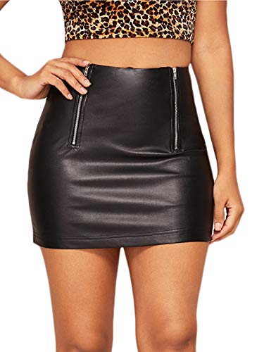 SOLY HUX Women s PU Leather Zipper Front Bodycon Pencil Mini Skirt Black S