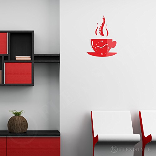 Horloge murale de cuisine 3D FLEXISTYLE rouge lisible et décorative