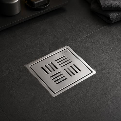 Image of GOEKA Premium Square Flat Cut Floor Drain (6 x 6 Inch) | 304 Grade Stainless Steel Bathroom Drain Jali | Heavy-Duty Floor Grating for Kitchen, Balcony & Outdoor Use