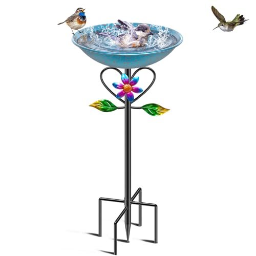 MeyRolizn Metal Bird Bath for Outside, Freestanding Birdbath with 5 Prongs Base Stake,Vintage...