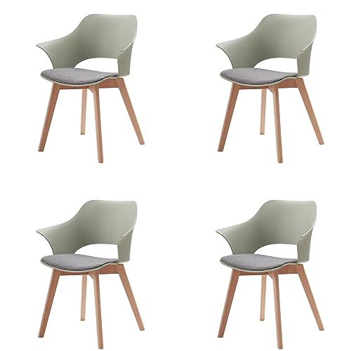 Lot de 4 chaises de salle à manger rembourrées avec accoudoirs – Pieds en bois massif – Chaises de bureau modernes en tissu en vert, rouge, blanc et bleu...