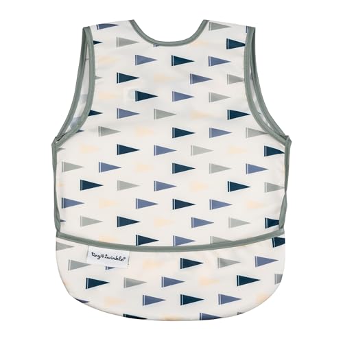Image of Tiny Twinkle Mess Proof Baby Bib for Girls | Waterproof Toddler Bib for Eating | Baby Apron for Feeding | Machine Washable | Perfect Shower Gift (Varsity Flags, 6-24M)