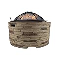 Outdoor Wood Burning Fire Pit Exquisite cast Stone Base 28in Round Steel Fire Table for Outside Patio BBQ Grill fire Pit Backyard Deck Camping New Year Gift for Family Birthday Gift