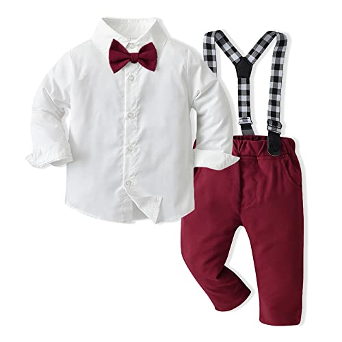 Baby Toddler Boys Gentleman Outfits Long Sleeve Bowtie Dress Shirts + Suspender Pants Suits Clothes Sets