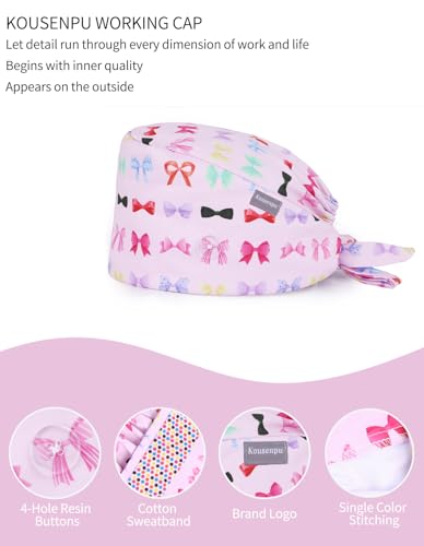 Image of Kousenpu Scrub Caps for Women, Adjustable Women's Surgical Cap with Buttons, Breathable Cute Design for Nurses and Doctors