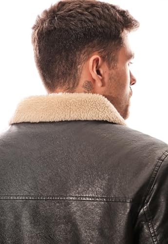 CRK Men's PU Faux Leather Winter Jacket – Fleece Lined, Zipper Down, Warm, Stylish, Water-Resistant, Comfortable & Durable4