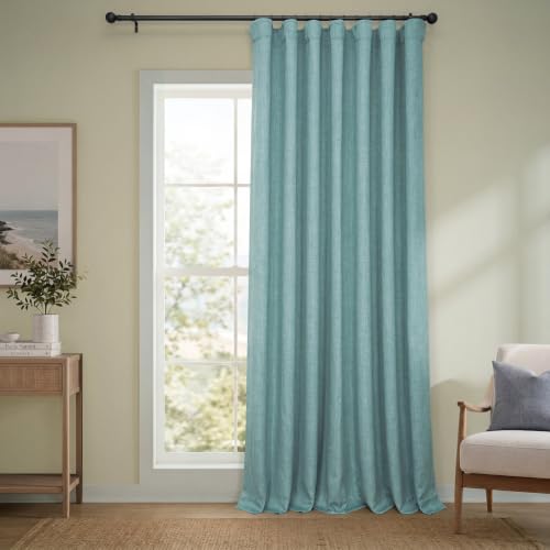 Image of HPD Half Price Drapes - Faux Linen Curtains for Living Room (1 Panel) - 100W X 120L - Extra Wide Textured Room Darkening Curtains for Bedroom 120 Inches Long - Drapes for Home Decor, Sea Thistle