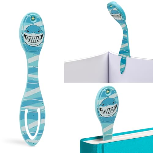 Image of Gifts for Readers & Writers Book Light, Clip On Reading Light for Bed, 2in1 Flexilight & Bookmark, Small & Lightweight with a Soft Glow, 2 Batteries Included, Shark