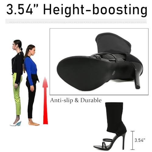 Women's Stretchy Cloth High Top Two Strapy Stiletto Gladiator Sandals Sexy Open Toe High Heel Summer Elastic Ankle Boot Sandals for Summer Dress Wedding Party Daily Wear Shoes4