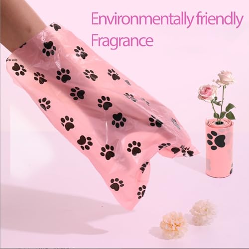 Biologisch abbaubare Hundekottbeutel mit tragbarem Spender Hundebeutel mit Duft – 10 Rollen (150 Beutel) 30 x 22 cm– Kompostierbar, Reißfest – Grün & Rosa