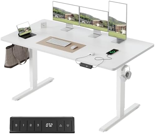 FEZIBO Höhenverstellbarer Schreibtisch mit USB-A und USB-C-Ladean...