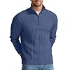 Askdeer Men's Quarter-Zip Sweater Waffle Mock Turtleneck Pullover Sweater Casual Soft Knit Polo Sweater with Waffle Texture Blue