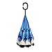 Double Layer Wind Proof,UV Proof Reverse Folding Inverted Umbrella Travel Umbrella with C Shape Handle and Carrying Bag-Blue FlowerII