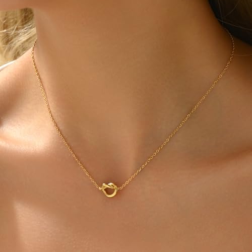 Gold Necklace for Women 18K Gold Plated Cute Heart Necklace Dainty Disc Circle Love knot Pendant Necklaces Gifts3