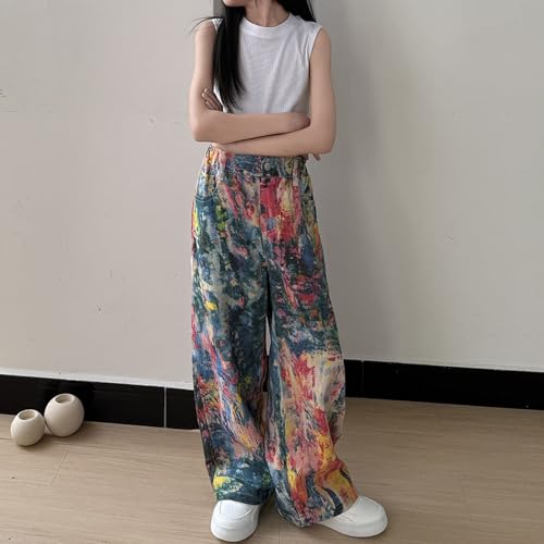 Girls Baggy Jeans Oil Painting Denim Cargo Pants Y2K Streetwear Cargo Pants Artistic Splatter Jeans Tie Dye Trousers2
