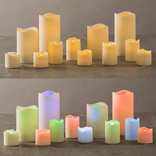 Indoor Outdoor Candles - Flameless LED Plastic Candle Set of 12, Water Resistant, Warm White and Color Changing Glow, Batteries Included - Thumbnail 3