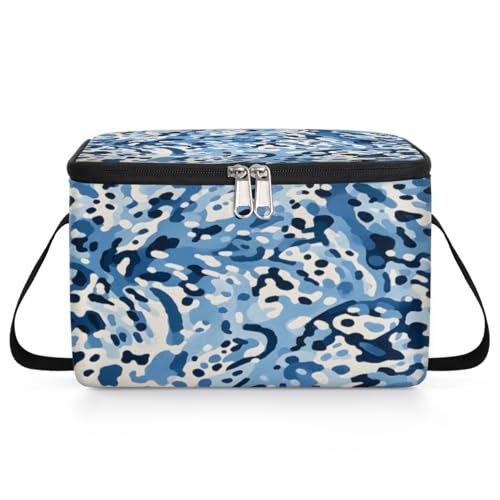 GzLeyigou Camouflage Lunch Bags for Women Men 9 Cans, Hot & Cold Food Delivery Bag Insulated Grocery Bag Insulated Lunch Box Fashionable Blue Camo Cooler Bag for Office Work Picnic Beach