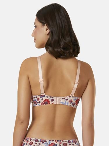 Image of Triumph Midnight Garden Bra for Women Padded Non Wired Seamless Bra Floral Printed T-Shirt Bra Wireless Full Coverage Lingerie Detachable Silky Straps with Elegant Lace Trim Pack of 1