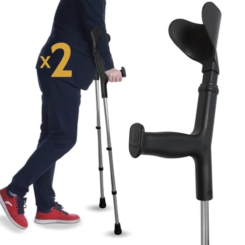 OrtoPrime Muletas Adulto Regulables aluminio PACK 2 UNIDADES   Muletas Ortopédicas con contera Antideslizante   Muletas anatómicas CONFORT   Muletas Adulto regulables   FABRICADO EN ESPAÑA, Negro