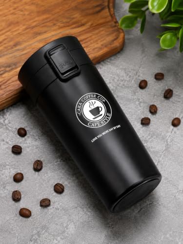 Image of 350ml Stainless Steel Travel Coffee Mug - Double Wall Vacuum Insulated Thermal Tumbler with Leakproof Flip Lid | Hot & Cold Coffee Cup for Office, Travel & Car (Black)