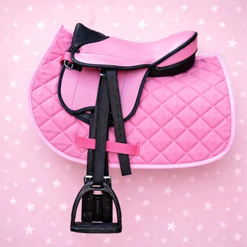 Brama West Holzpferd Sattel Set „My Happy Pony“ | Sattel für Shetty Pony Holzpferd Plüschpferd | mit Satteldecke, Sattelgurt, Steigbügel & Steigbügelriemen - Rosa