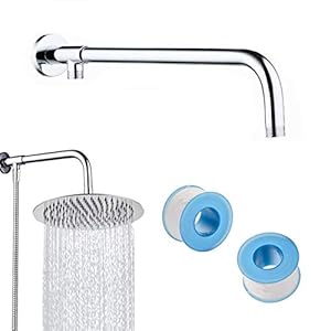 Douchearm Accessoires, CHENKEE 41 cm RVS Douchekop Arm Badkamer Verlengbuis Koper Houder Zilver Gepolijst Chrome Hoofd Verlengstang Met 2 Rollen PTFE Seal Tape voor Regendouchekop